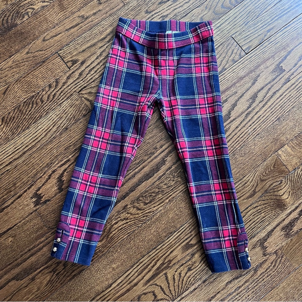 Janie & Jack Navy, Red & White Plaid Leggings with Working Button Detail size 5T